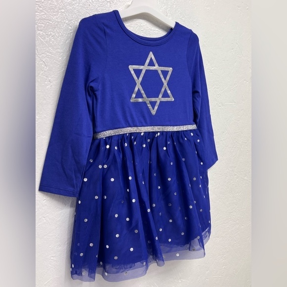 Cat & Jack Girls Hanukkah Star of David Long Sleeve Dress Tulle - 3T - Picture 2 of 11